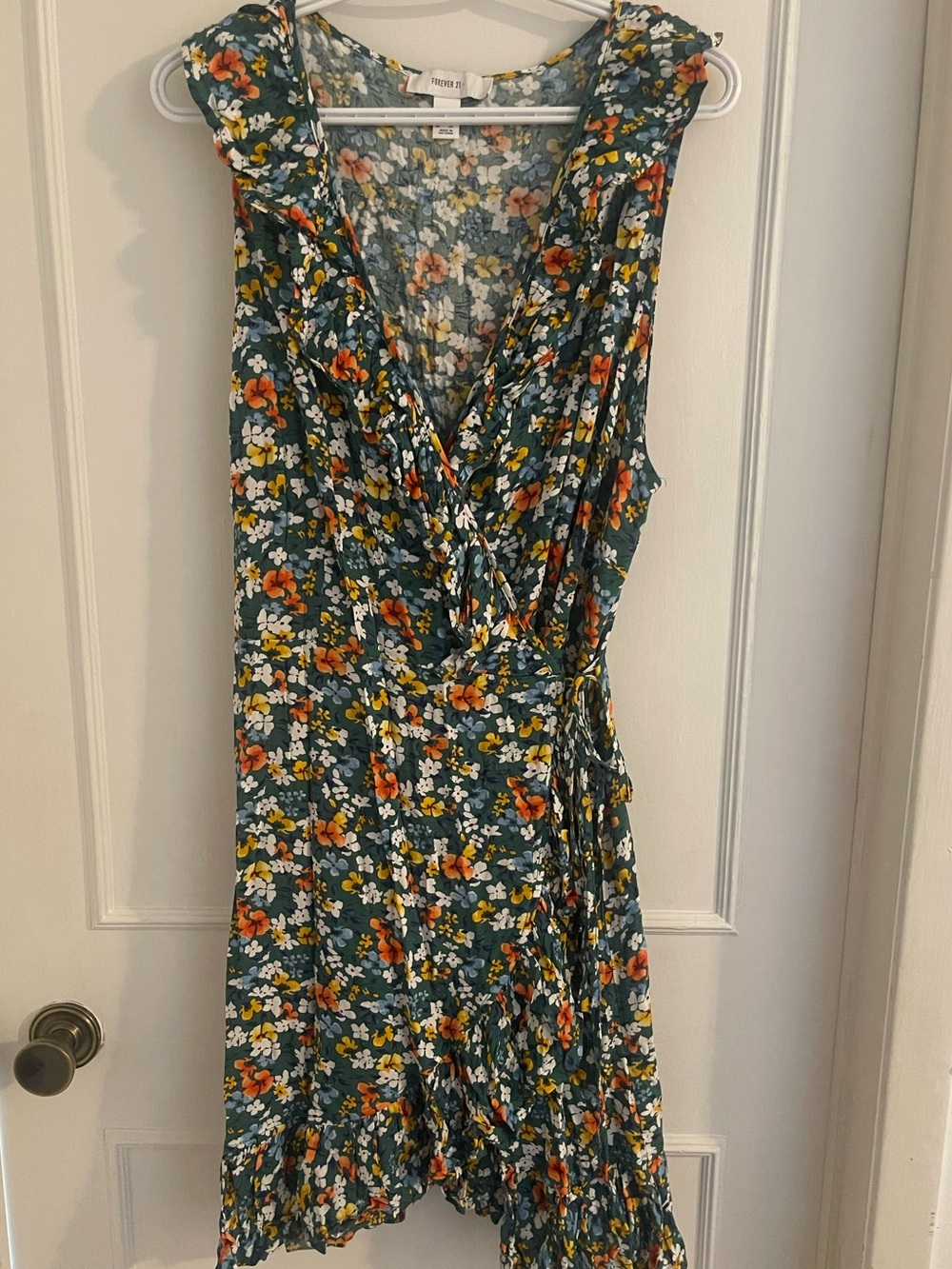 Forever 21 Teal Green Floral Wrap Midi Dress